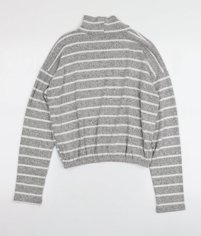 Caution to the Wind Womens Grey High Neck Striped Rayon Pullover Jumper Size S