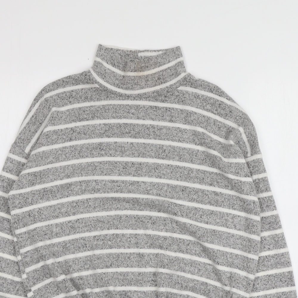 Caution to the Wind Womens Grey High Neck Striped Rayon Pullover Jumper Size S