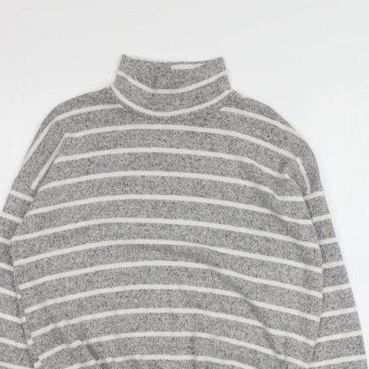 Caution to the Wind Womens Grey High Neck Striped Rayon Pullover Jumper Size S