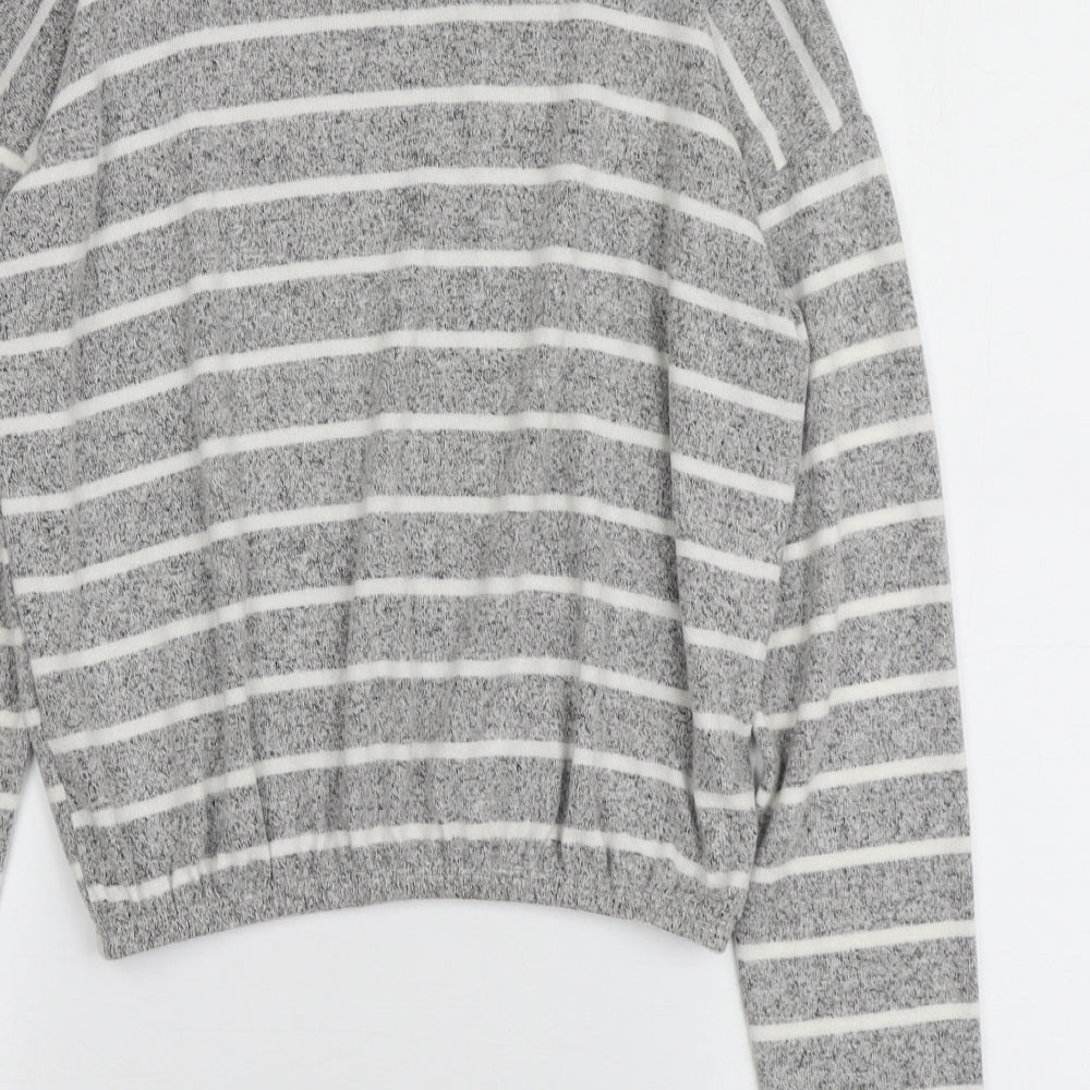 Caution to the Wind Womens Grey High Neck Striped Rayon Pullover Jumper Size S