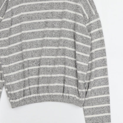 Caution to the Wind Womens Grey High Neck Striped Rayon Pullover Jumper Size S