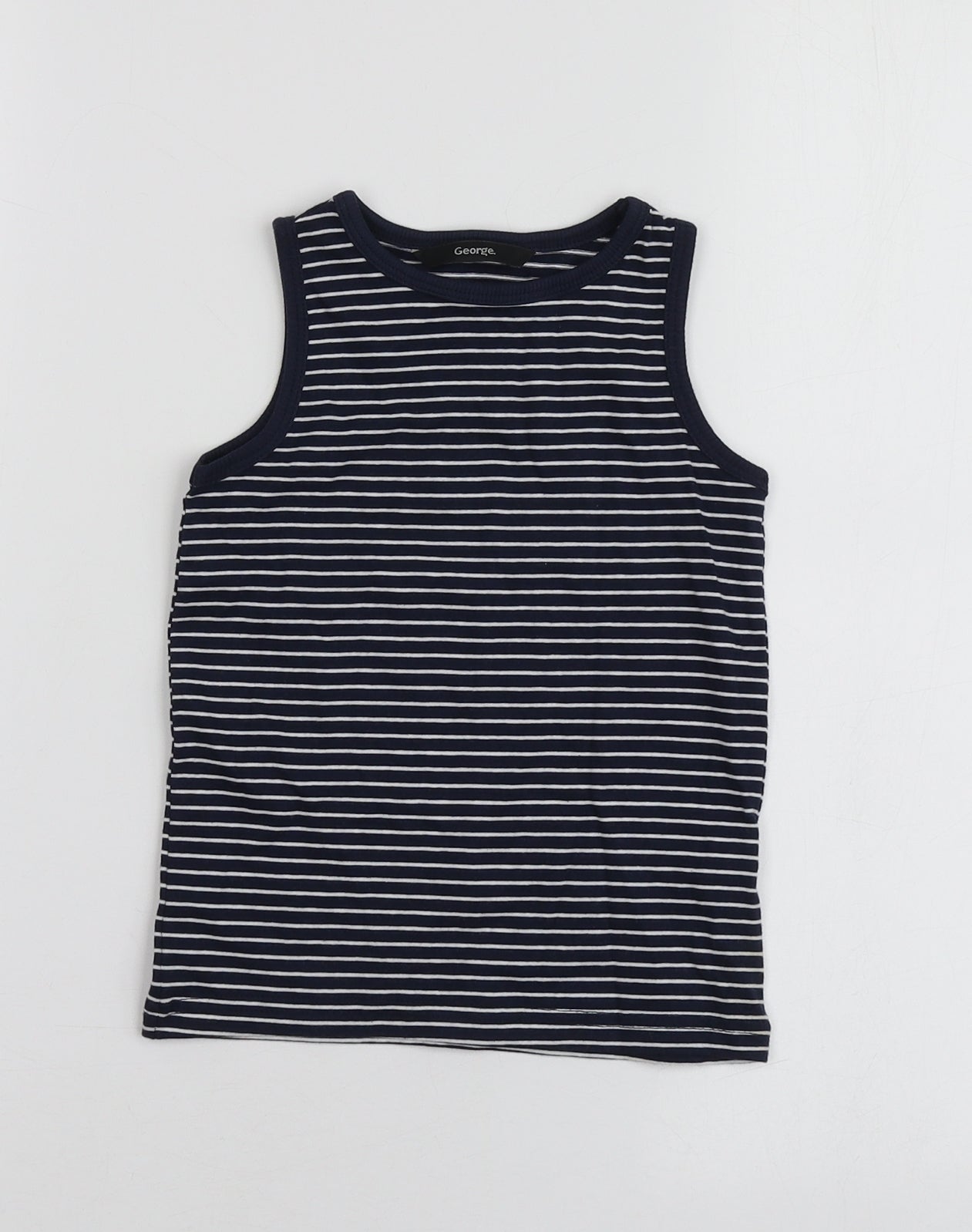 George Boys Blue Striped Cotton Basic T-Shirt Size 2 Years Round Neck