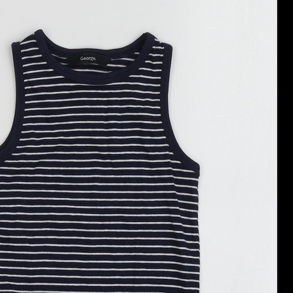 George Boys Blue Striped Cotton Basic T-Shirt Size 2 Years Round Neck