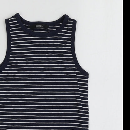 George Boys Blue Striped Cotton Basic T-Shirt Size 2 Years Round Neck