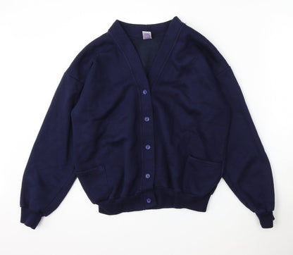 Uni Womens Blue V-Neck  Acrylic Cardigan Jumper Size M