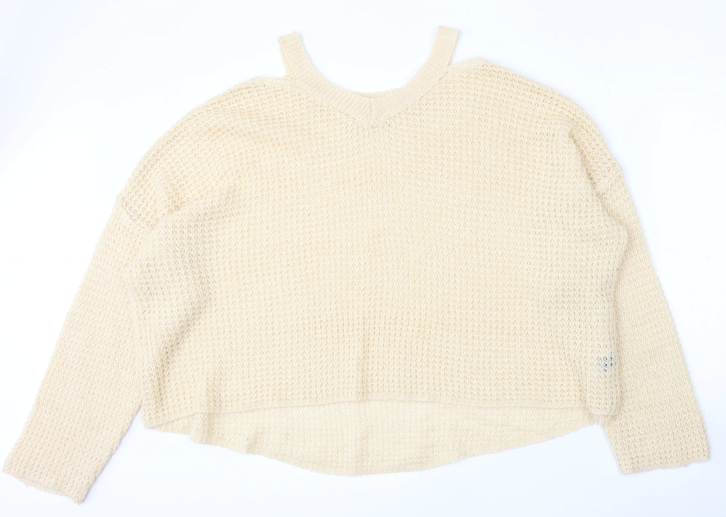 SheIn Womens Beige Round Neck  Acrylic Pullover Jumper Size M