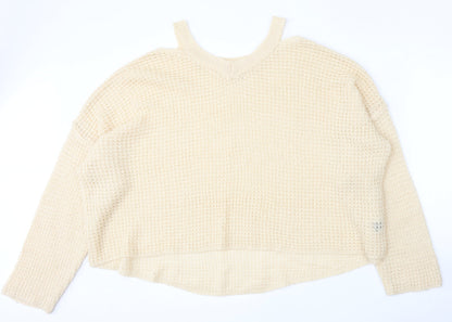 SheIn Womens Beige Round Neck  Acrylic Pullover Jumper Size M