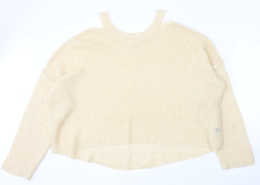 SheIn Womens Beige Round Neck  Acrylic Pullover Jumper Size M