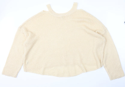 SheIn Womens Beige Round Neck  Acrylic Pullover Jumper Size M