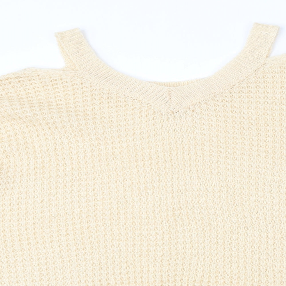 SheIn Womens Beige Round Neck  Acrylic Pullover Jumper Size M