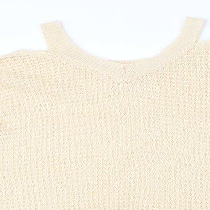 SheIn Womens Beige Round Neck  Acrylic Pullover Jumper Size M