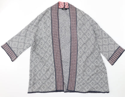 F&F Womens Blue V-Neck Geometric Polyester Cardigan Jumper Size L