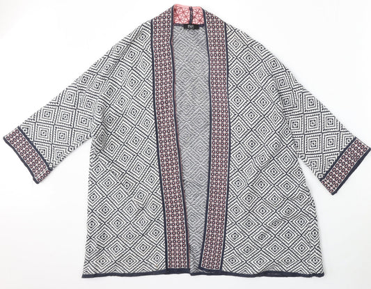 F&F Womens Blue V-Neck Geometric Polyester Cardigan Jumper Size L