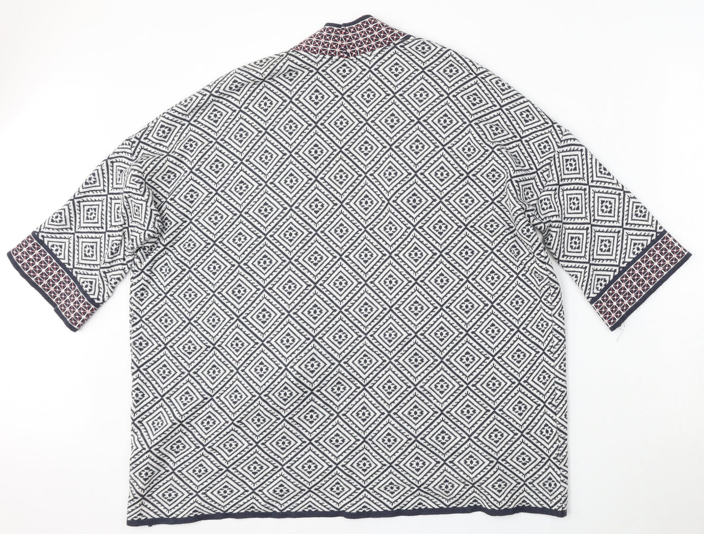 F&F Womens Blue V-Neck Geometric Polyester Cardigan Jumper Size L