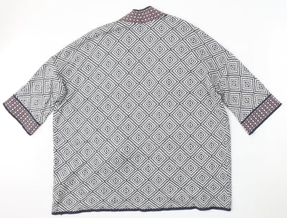 F&F Womens Blue V-Neck Geometric Polyester Cardigan Jumper Size L