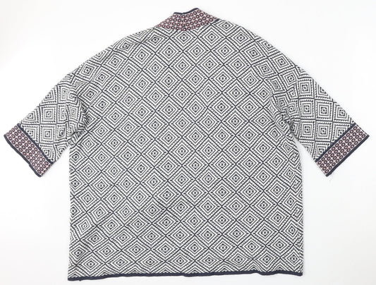 F&F Womens Blue V-Neck Geometric Polyester Cardigan Jumper Size L