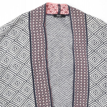 F&F Womens Blue V-Neck Geometric Polyester Cardigan Jumper Size L