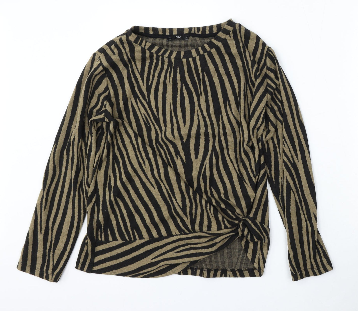 F&F Womens Multicoloured Round Neck Animal Print Polyester Pullover Jumper Size 12