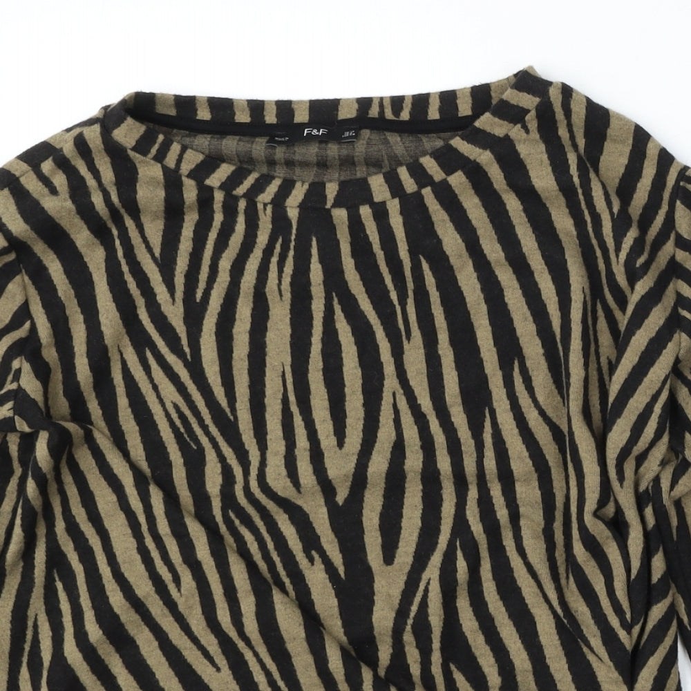 F&F Womens Multicoloured Round Neck Animal Print Polyester Pullover Jumper Size 12