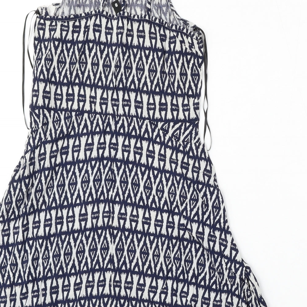 Divided by H&M Womens Blue Geometric Viscose Skater Dress  Size 8  Square Neck