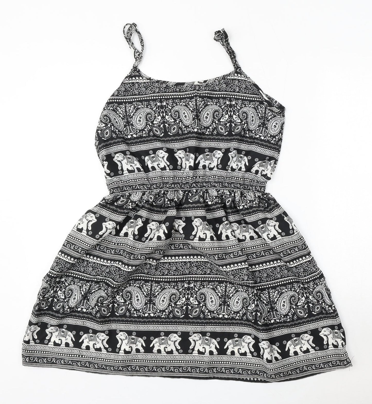 Boohoo Womens Black Geometric Polyester Shift  Size 8  Round Neck