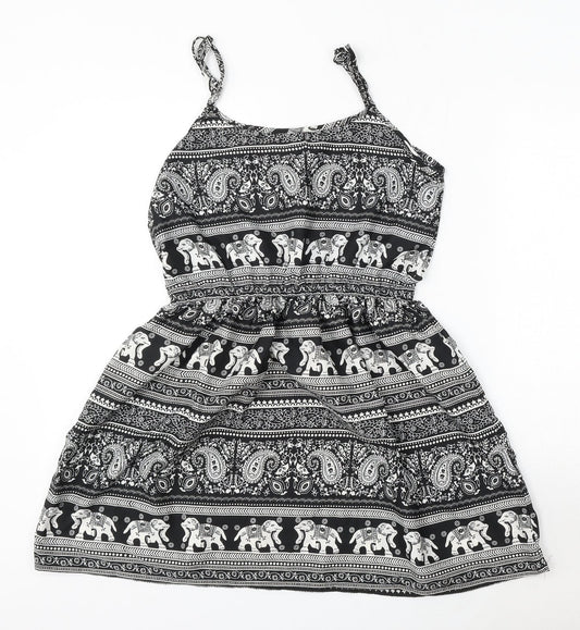 Boohoo Womens Black Geometric Polyester Shift  Size 8  Round Neck