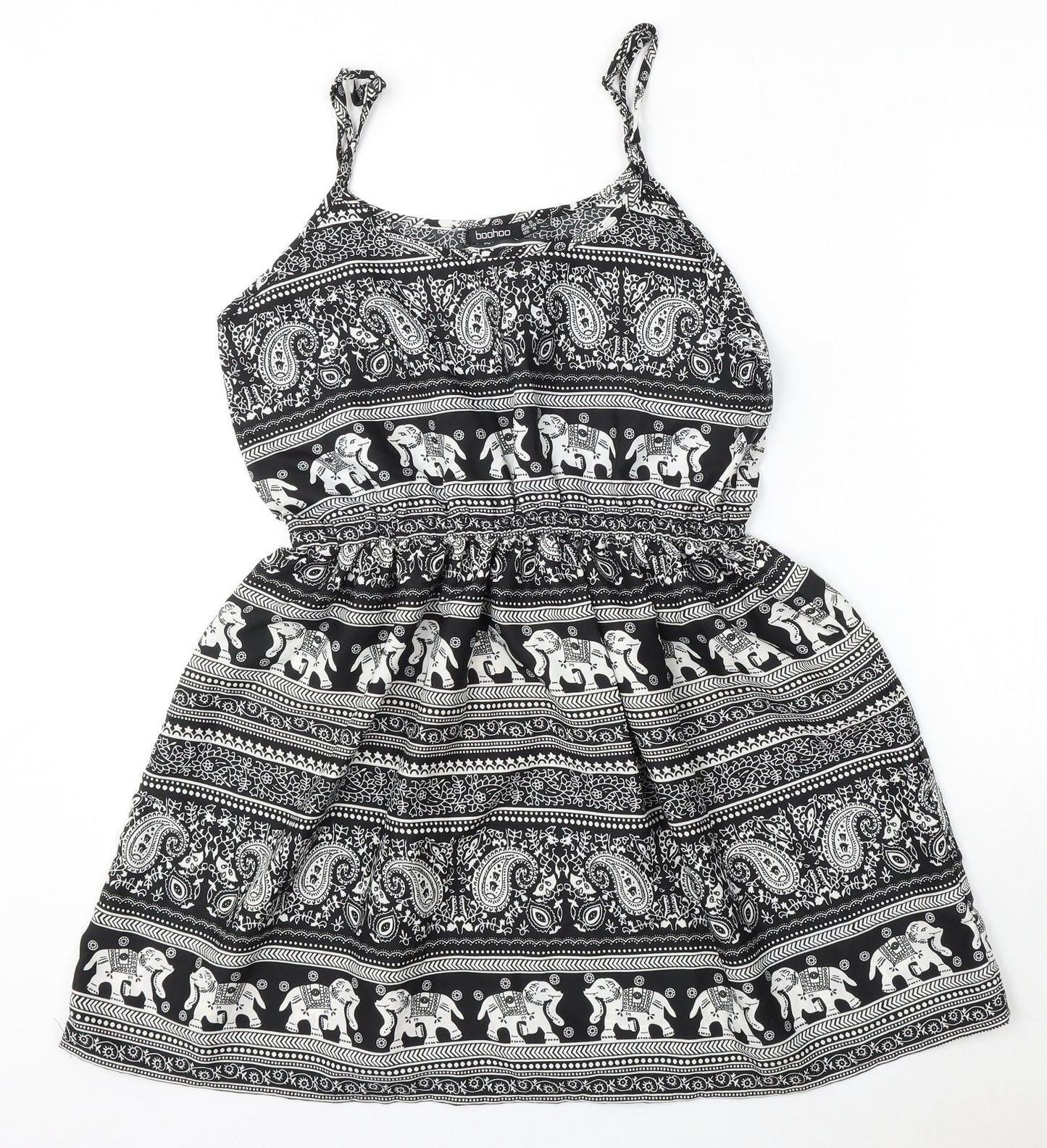 Boohoo Womens Black Geometric Polyester Shift  Size 8  Round Neck