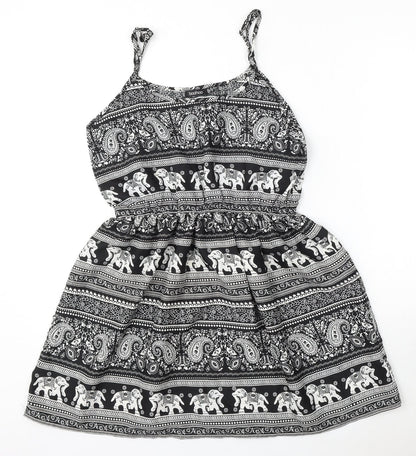 Boohoo Womens Black Geometric Polyester Shift  Size 8  Round Neck