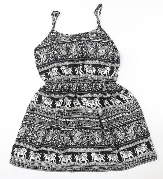 Boohoo Womens Black Geometric Polyester Shift  Size 8  Round Neck