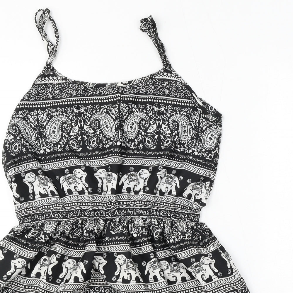 Boohoo Womens Black Geometric Polyester Shift  Size 8  Round Neck