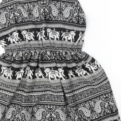 Boohoo Womens Black Geometric Polyester Shift  Size 8  Round Neck