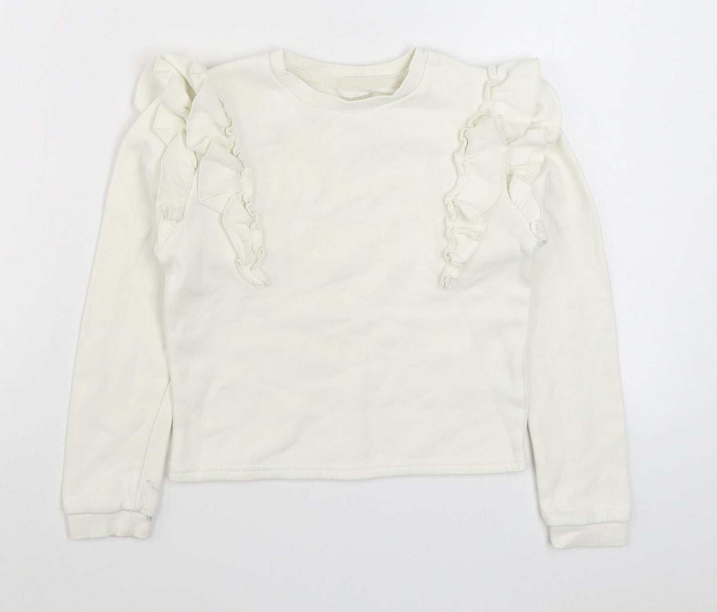 F&F Girls White  Cotton Pullover Sweatshirt Size 8-9 Years  Pullover