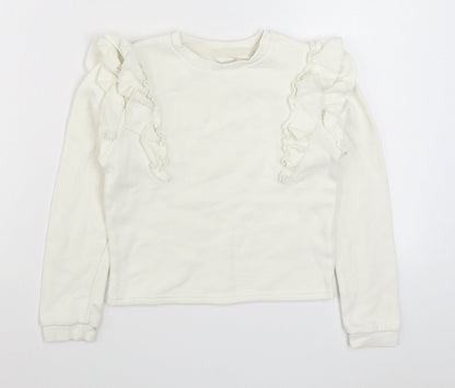 F&F Girls White  Cotton Pullover Sweatshirt Size 8-9 Years  Pullover