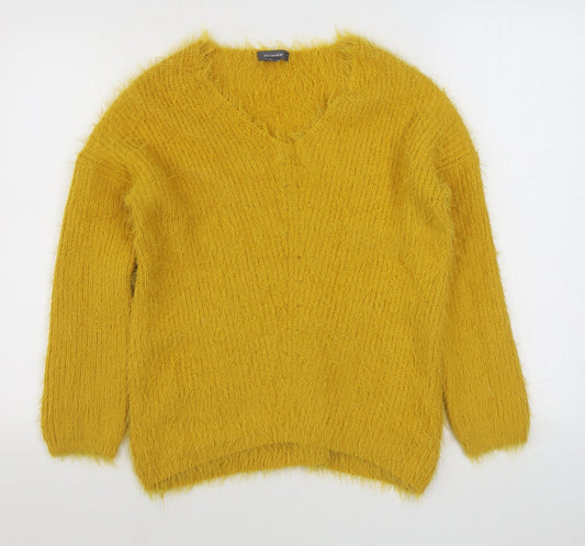 Primark Womens Yellow V-Neck  Nylon Pullover Jumper Size S