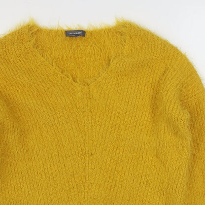 Primark Womens Yellow V-Neck  Nylon Pullover Jumper Size S