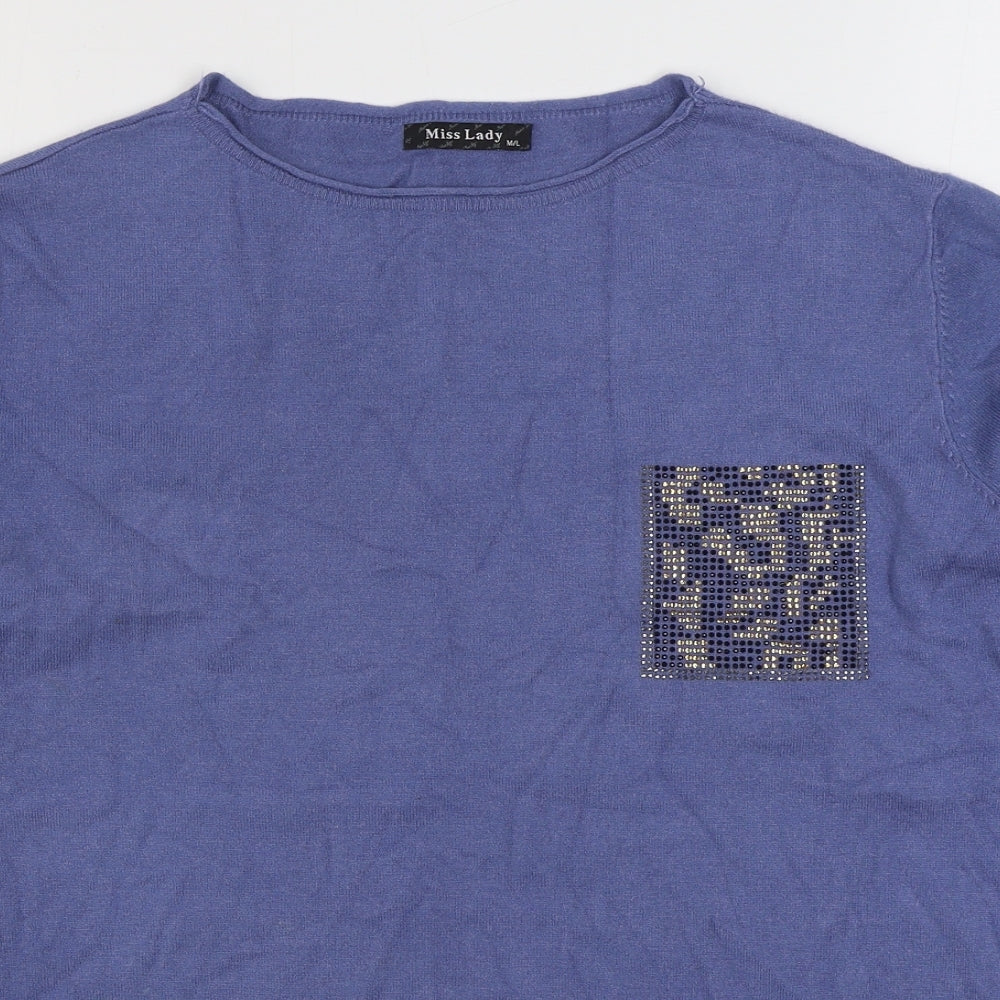 Miss Lady Womens Blue Boat Neck  Viscose Pullover Jumper Size M