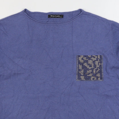 Miss Lady Womens Blue Boat Neck  Viscose Pullover Jumper Size M