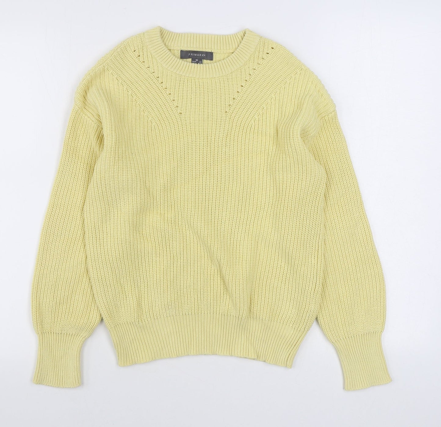 Primark Womens Yellow Round Neck  Cotton Pullover Jumper Size XS