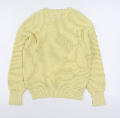 Primark Womens Yellow Round Neck  Cotton Pullover Jumper Size XS