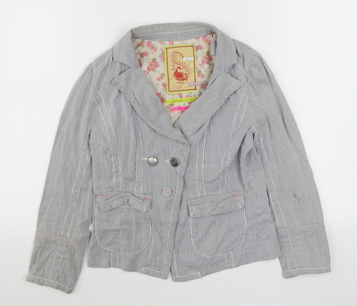 Rive Island Womens Blue Striped  Jacket Blazer Size 12  Button