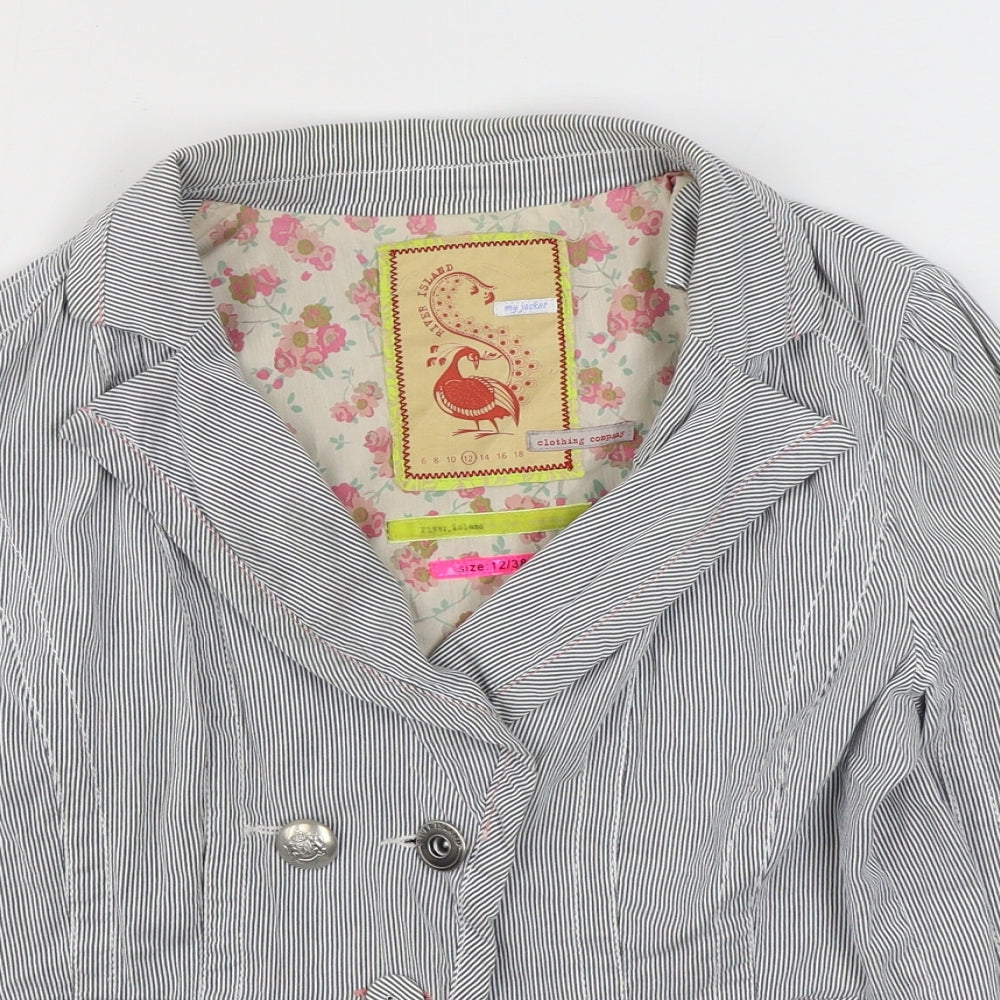 Rive Island Womens Blue Striped  Jacket Blazer Size 12  Button