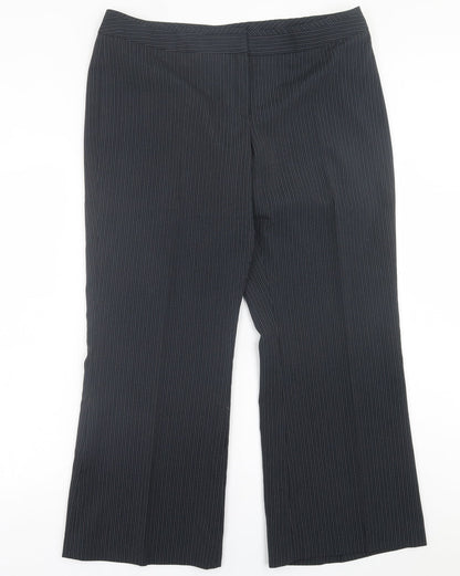 Florence + Fred Womens Black Striped Polyester Trousers  Size 16 L28 in Regular Hook & Eye