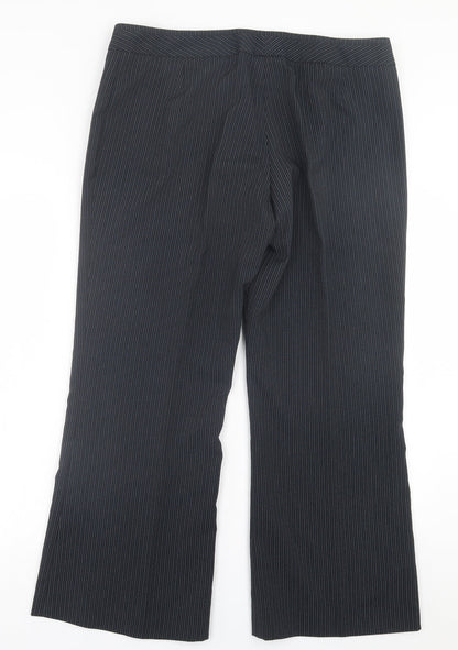 Florence + Fred Womens Black Striped Polyester Trousers  Size 16 L28 in Regular Hook & Eye