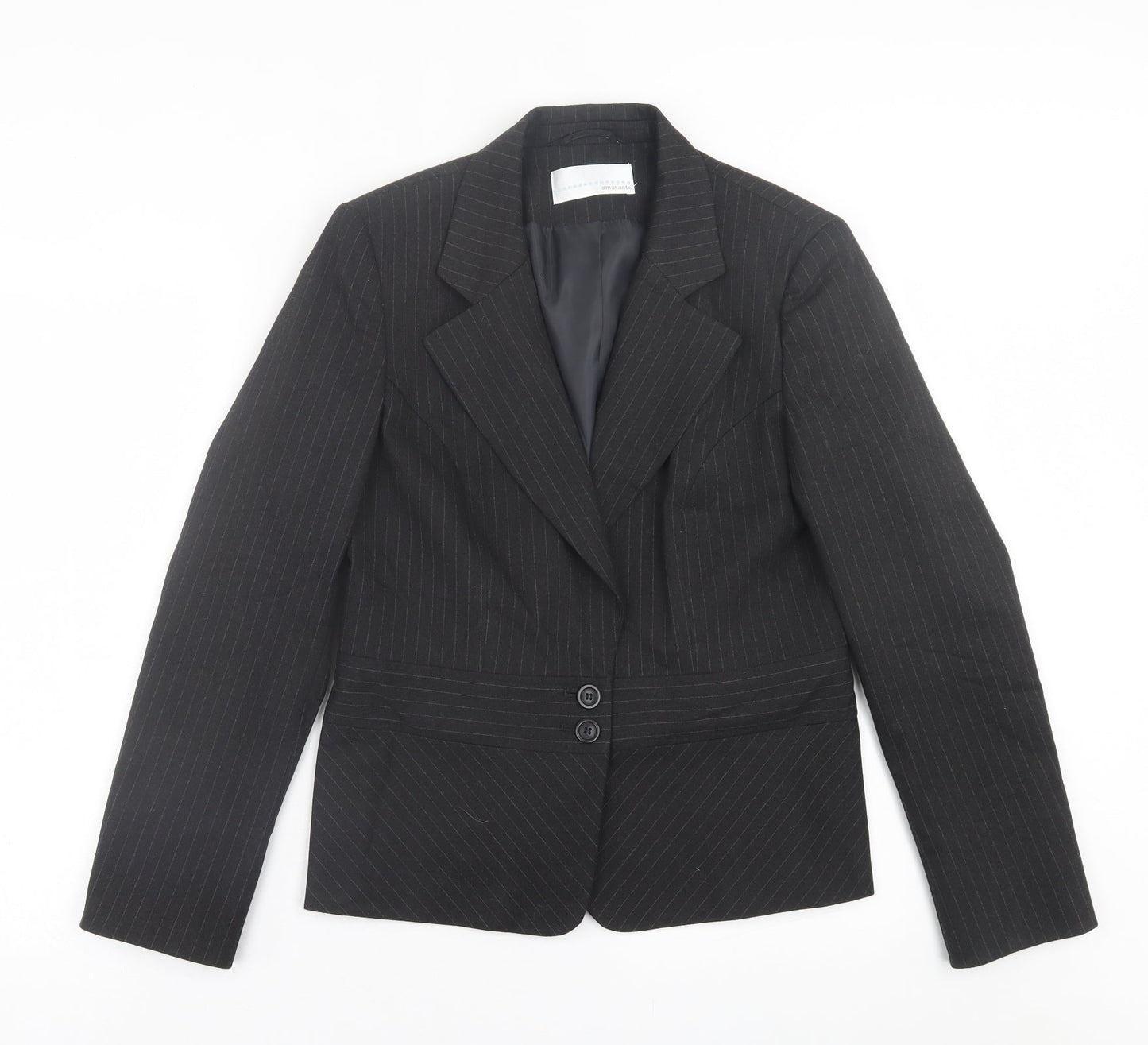 AMARANTO Womens Black Striped  Jacket Blazer Size 12  Button