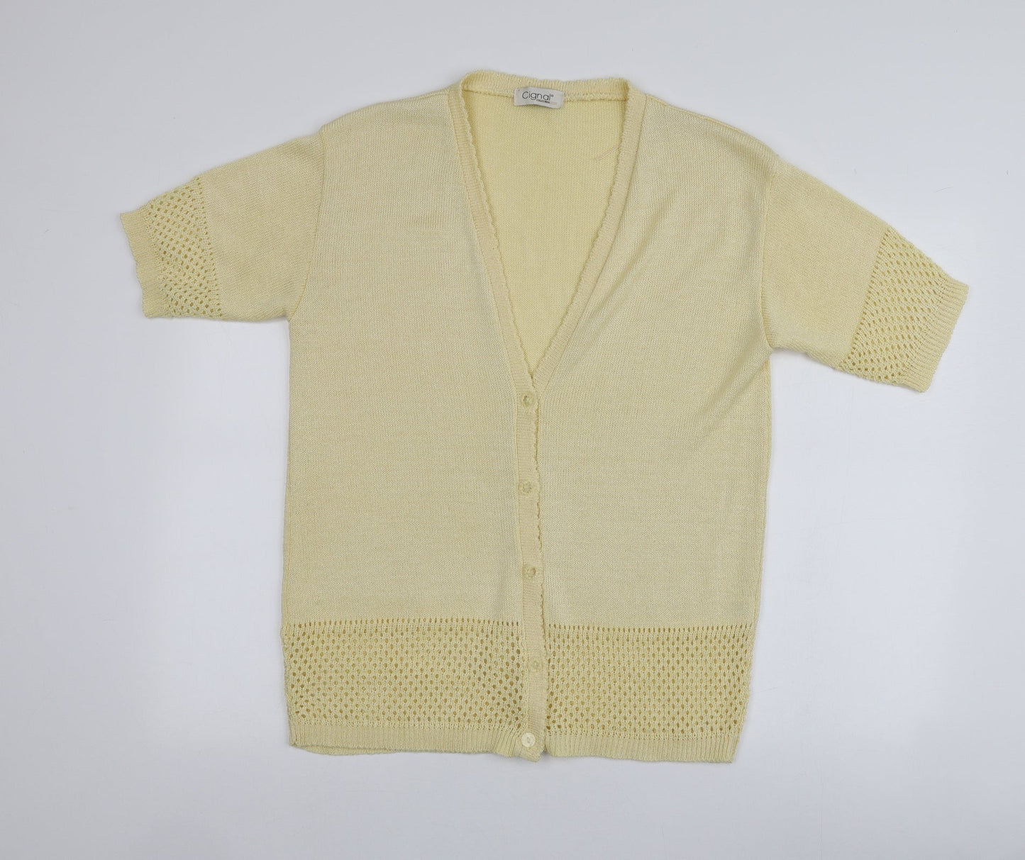 Cignal Womens Yellow V-Neck  Acrylic Cardigan Jumper One Size