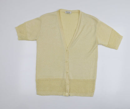 Cignal Womens Yellow V-Neck  Acrylic Cardigan Jumper One Size