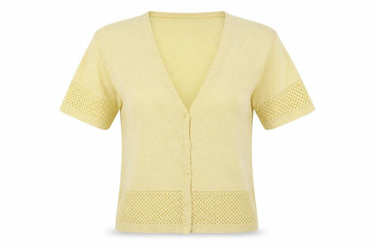 Cignal Womens Yellow V-Neck  Acrylic Cardigan Jumper One Size