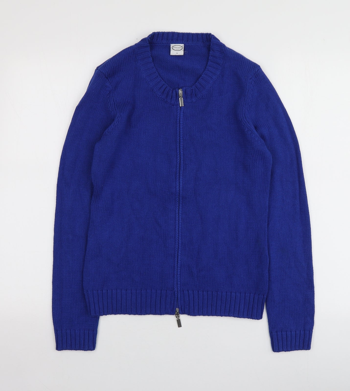Cecilia Classics Womens Blue Round Neck  Wool Full Zip Jumper Size S