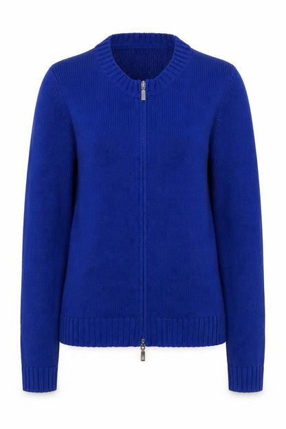 Cecilia Classics Womens Blue Round Neck  Wool Full Zip Jumper Size S