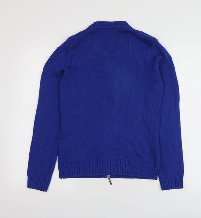 Cecilia Classics Womens Blue Round Neck  Wool Full Zip Jumper Size S